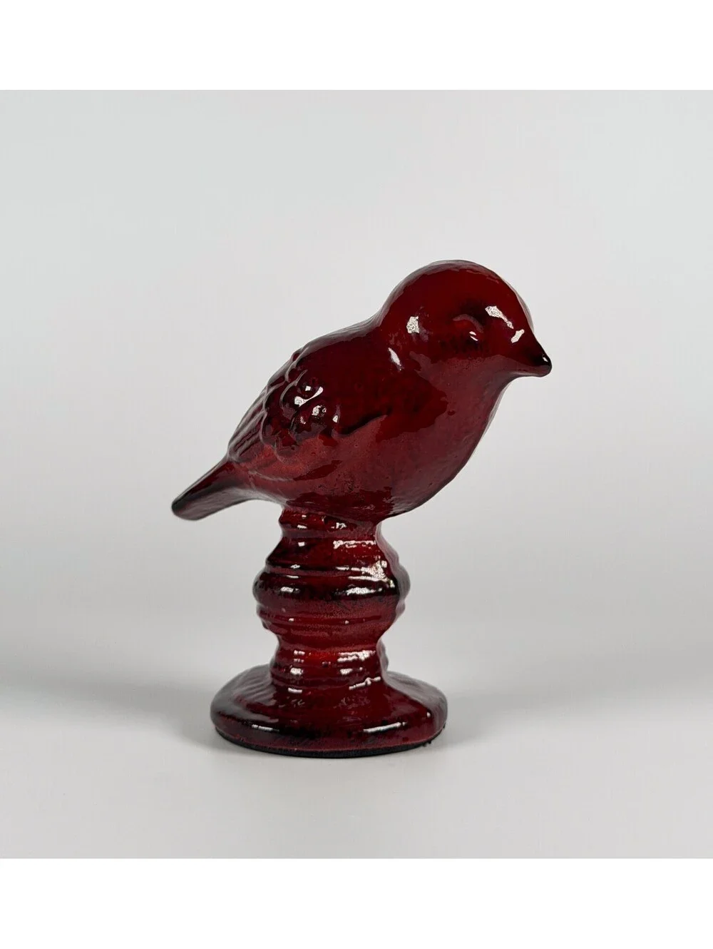 Cast Iron Bird Figurine Pedestal Red Rustic Farmhouse Decor 4.25in